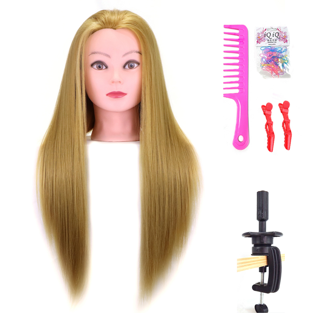 26 Inch Synthetic Hair Mannequin Head With Free Clamp Stand Hairdresser Training Manikin Cosmetology Doll Head For DIY Braid: WHITE
