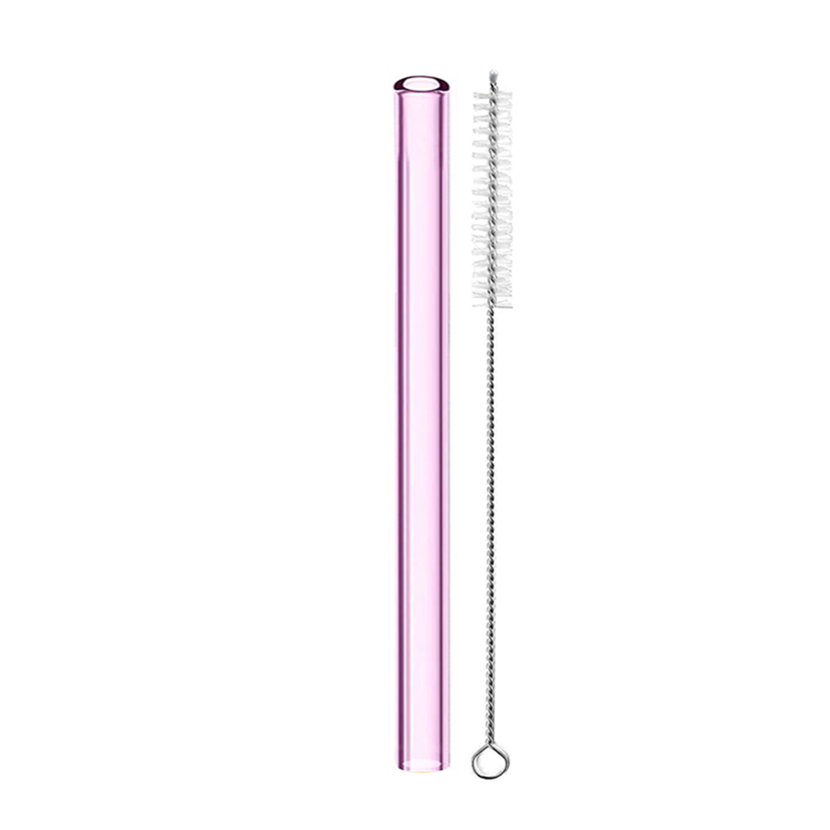 1Pc Reusable Glass Boba Bubble Tea Straws Glass Drinking Straws Colorful 12mm Wide Smoothie Milkshake Straw with Cleaning Brush: Pink Straight