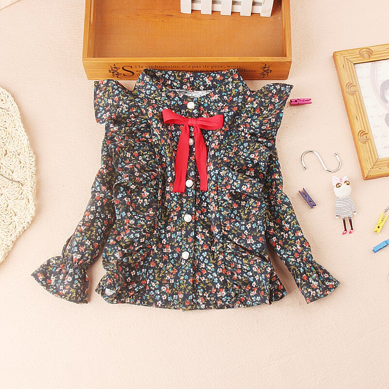 Camisas de para adolescentes, blusas con estampado de flores y botones, ropa de otoño para niño niña, Tops de manga con volantes de algodón, 2-16 años