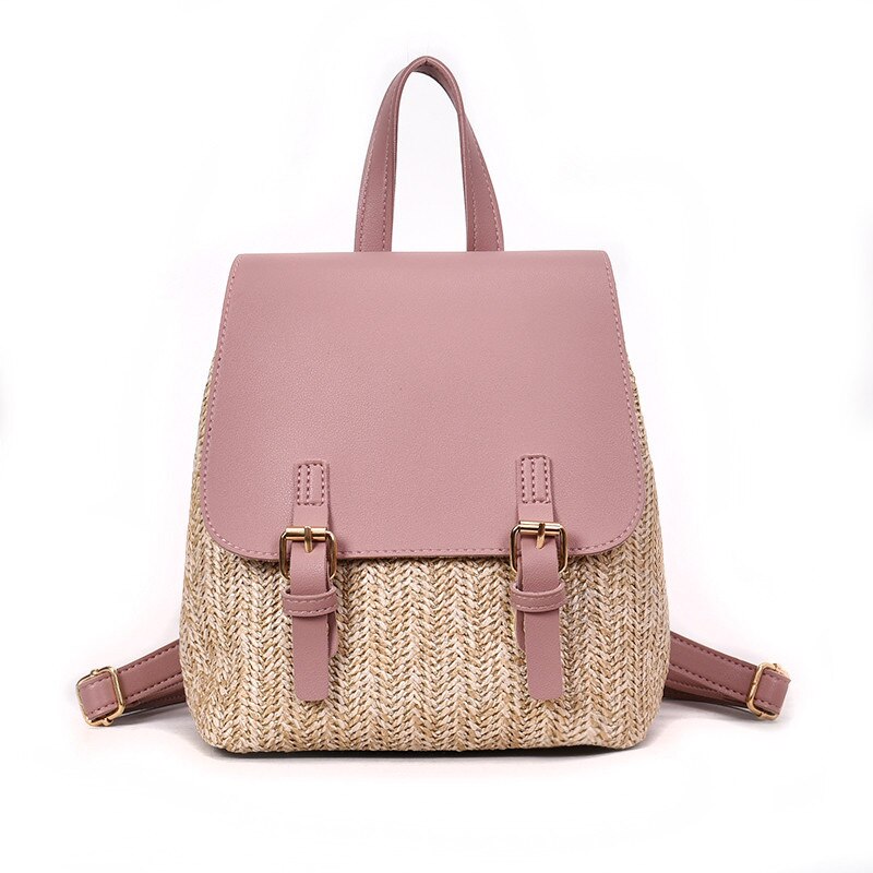 Herald femmes paille tissé sac à dos pour adolescente été sacs à dos sacs de voyage collège sac à dos directe: Pink