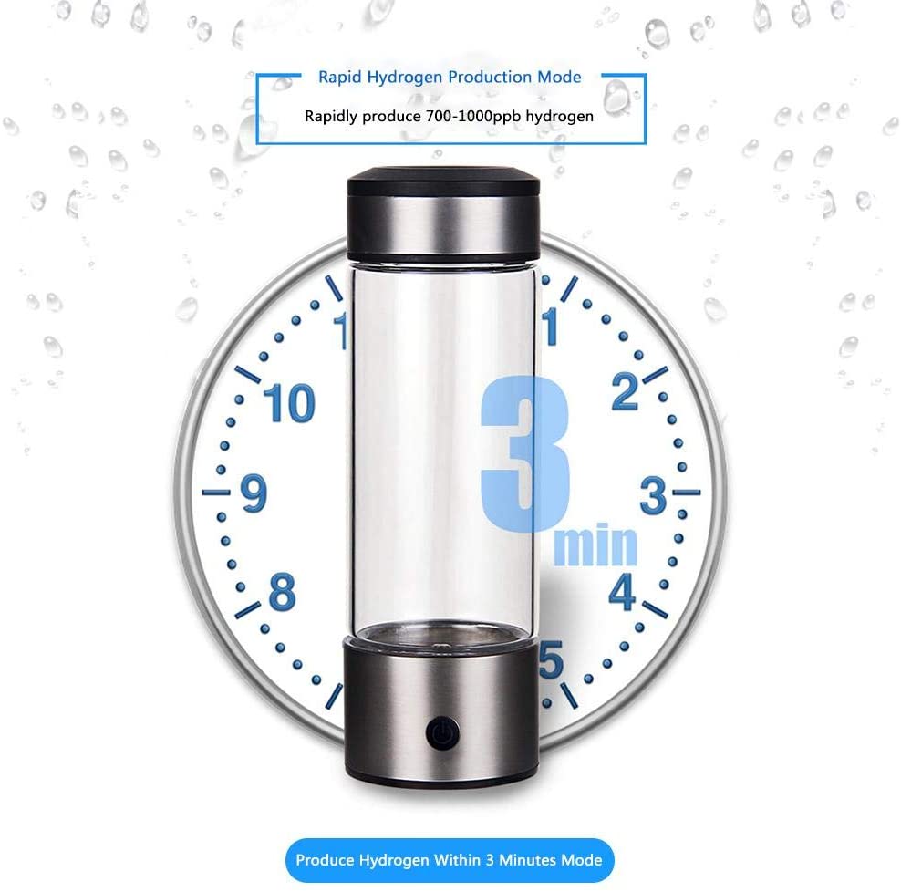 Hydrogen Water Bottle Portable Hydrogen Water Maker Hydrogen Rich Water Ionizer Bottle, SPE PEM Technology USB Rechargeable SH7
