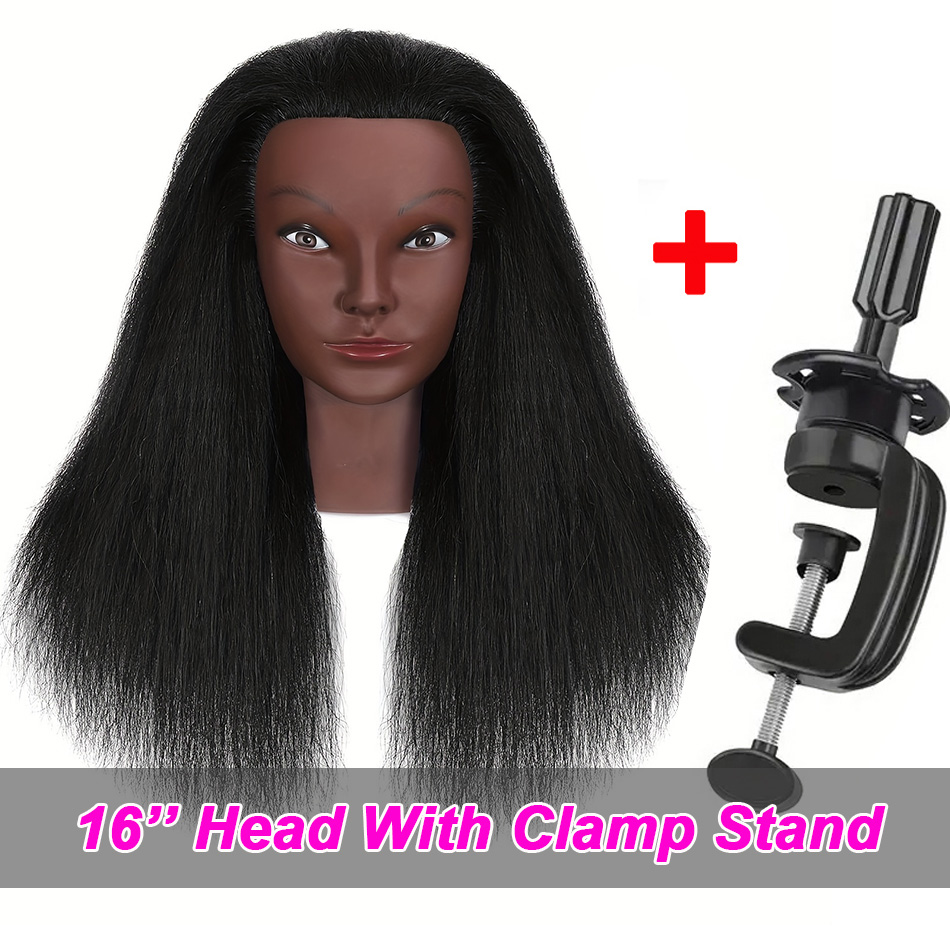 Mannequin Head - 16inch Yaki Hair - Cosmetology Training Doll Head with Clamp Stand: Multicolor