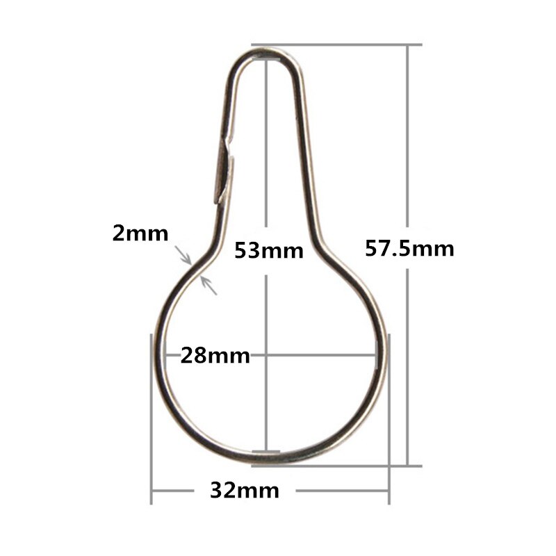 Anneaux de gourde ouverte pour rideaux, 12 pièces, mousqueton en fer, porte-clé, Clip pour fenêtre de douche, accessoires de crochet pour rideaux de bain, pinces à tiges: 53x28x2.0mm