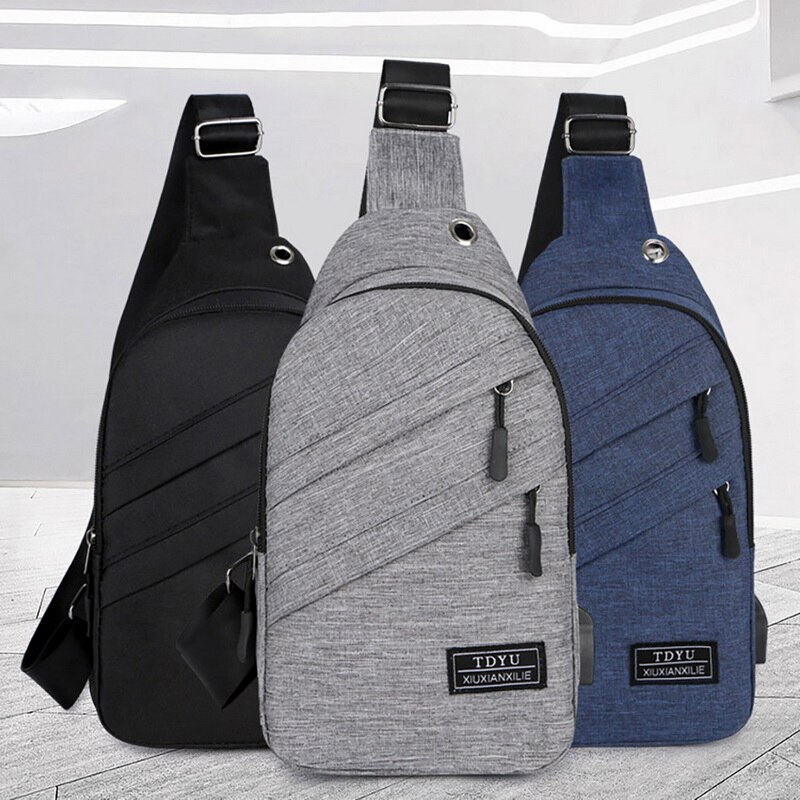 Mannen Schoudertas Sling Borst Pakken Canvas Usb Opladen Sport Crossbody Handtas Mannelijke Borst Zakken Riem Taille Packs