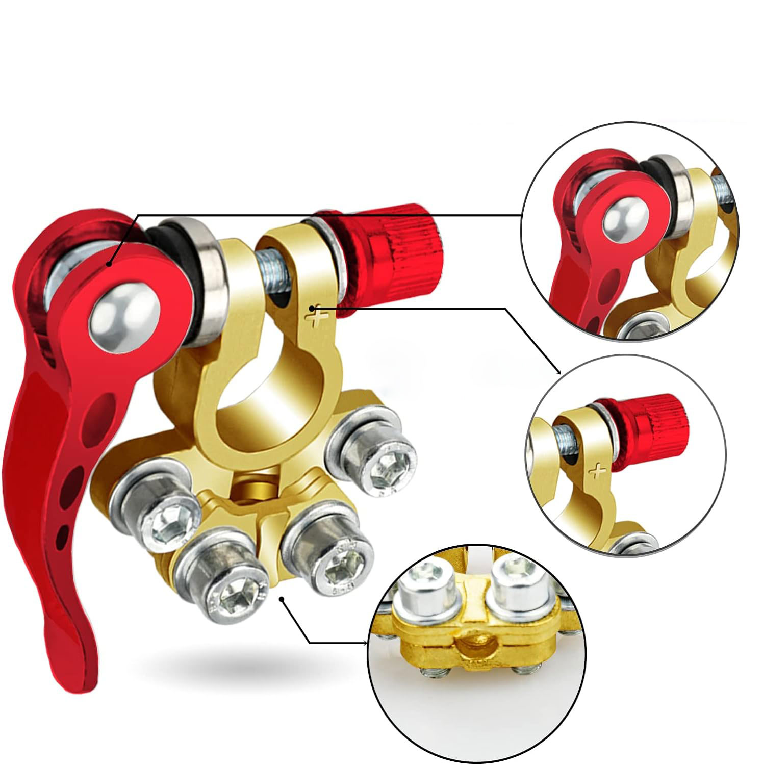 2PCS Battery Terminal Connector Kit for 12V 24V Positive Negative Car Boat Marine Battery Post Terminals Clamp Connectors Tools