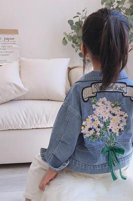 Chaqueta vaquera con bordado de flores para niña, ropa Abrigos de para niños, ropa de otoño para niñas, ropa de abrigo, Chaquetas vaqueras, abrigo para niños
