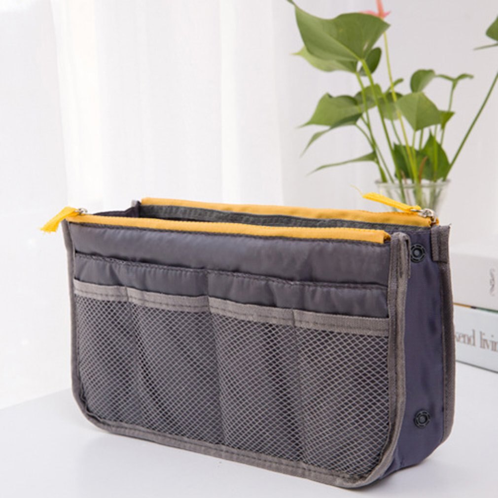 Organizer Insert Bag Women Nylon Travel Insert Organizer Handbag Purse Large liner Lady Makeup Cosmetic Bag Female Tote: Grey