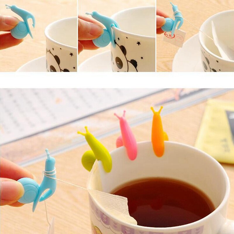 10pcs/lot Cute Snail Shape Silicone Tea Bag Holder Cup Mug Hanging Tool Cup Decoration Tool Candy Colors Set