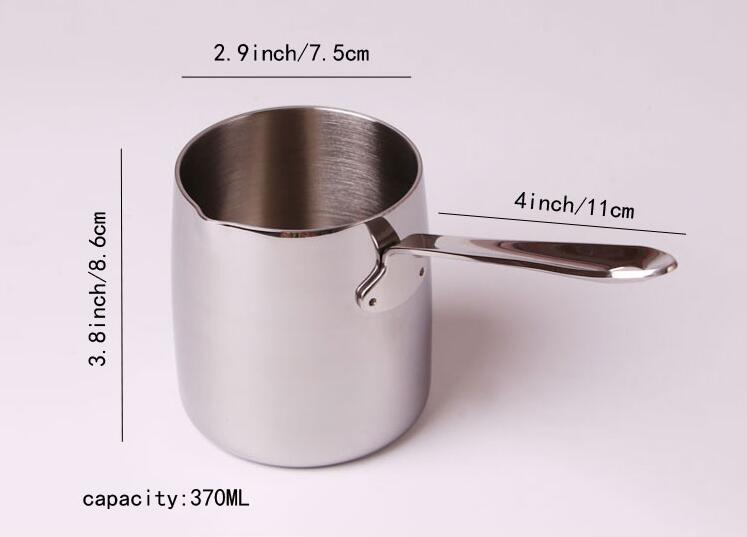 Stainless Steel Pot Coffee pot Milk Butter Coffee maker Warmer Mini Butter Melting Pot with Spout 18/10 Tri-Ply (12oz/370ml): 370ml only pot