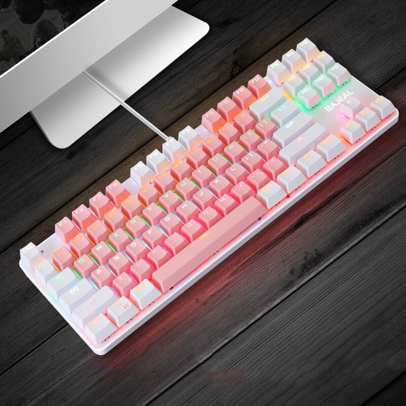 Gaming Mechanical Keyboard 87 keys Game Anti-ghosting Blue Switch Color Backlit Wired Keyboard For pro Gamer Laptop PC: Pink white