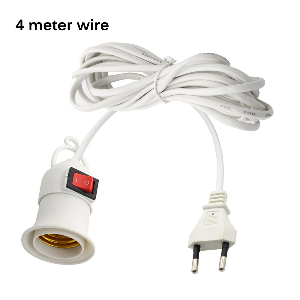 Bases de lámpara E27 con cable de alimentación de 4M y 8M, interruptor de botón independiente, enchufe europeo, soporte de lámpara con interfaz de tornillo E27: 4M Wire
