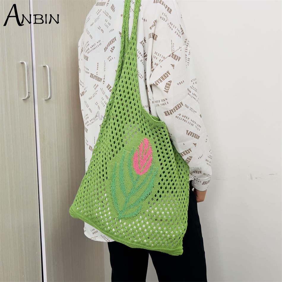 Vrouwen Tassen Gebreide Vest Strand Schouder Bakken Bloem Patroon Gehaakte Tas Grote Capaciteit Vrouwelijke Handtas Shopper: 3