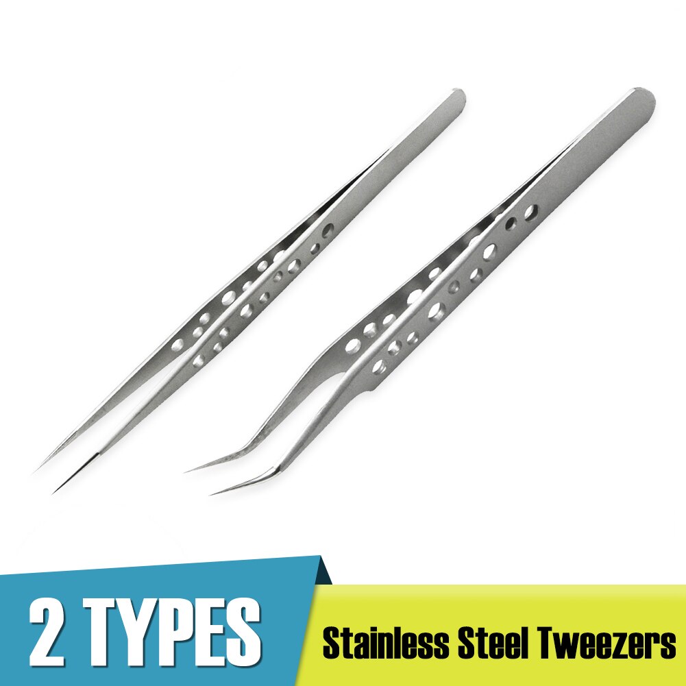 2 Soorten Hoge Precisie Geperforeerde Roestvrijstalen Pincet Elleboog Tip Diy Pincet Clip Elektronische Telefoon Reparatie Tools Anti-Statische