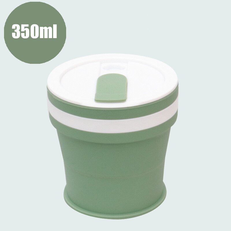 Opvouwbare Siliconen Cup Mokken Draagbare Siliconen Telescopische Drinken Inklapbare Silica Koffie Cup Met Deksels Reizen 350ml en 550ml: 350ml Green