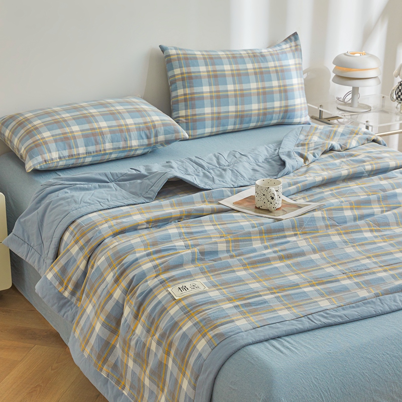 Sommer-Steppdecke aus reiner Baumwolle mit langem Klammer-Kern, klimatisierte Steppdecke, waschbar, kariert, weicher Bettdecke für Doppelbett, Zwilling-Königin-Größe-Bett