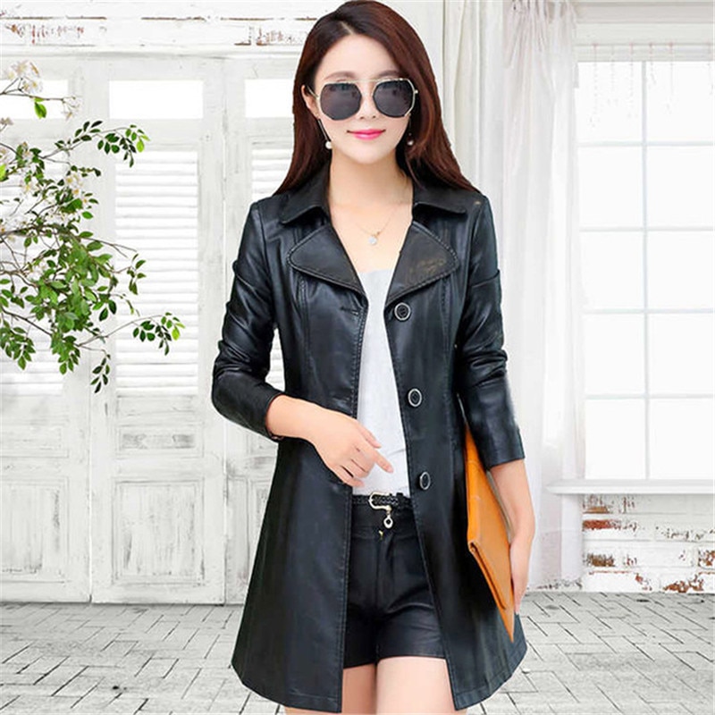 Chaqueta de cuero de imitación de para mujer primavera otoño nueva talla grande delgada de cuero PU chaqueta de motorista Casual abrigo femenino 4XL