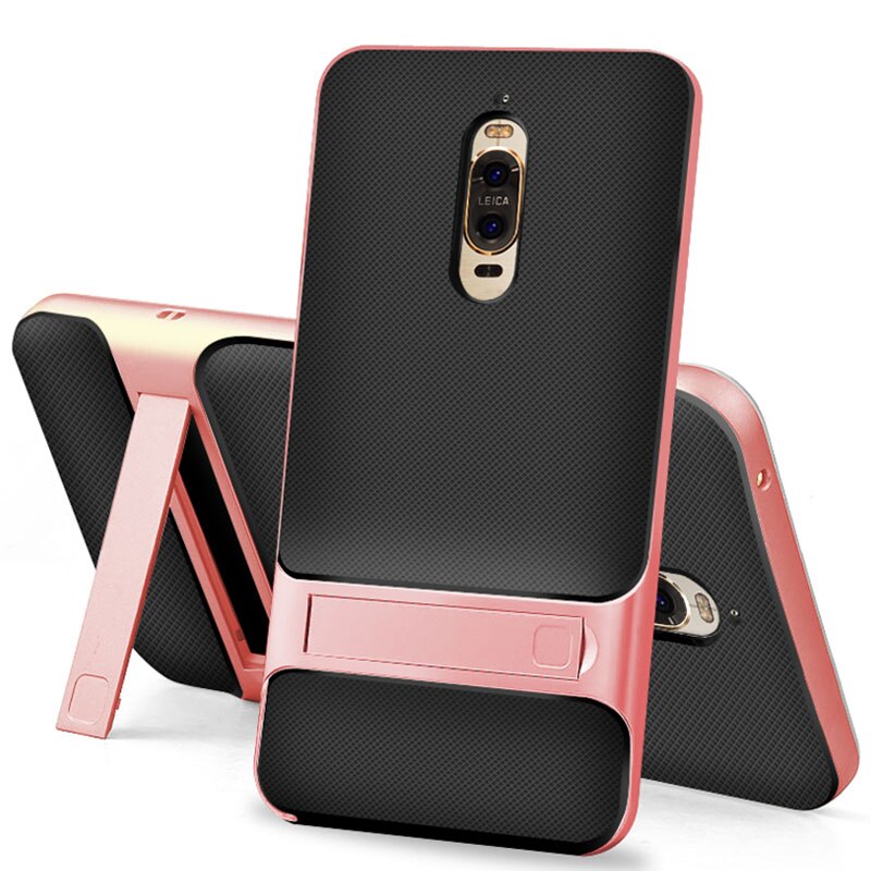 3D Kickstand Luxury Cases for Huawei Mate 9 Pro Cover TPU+PC Silicone 360 Protective Mobile Phone Back Armor Mate9Pro Mate9 9Pro: Royce Rose Gold