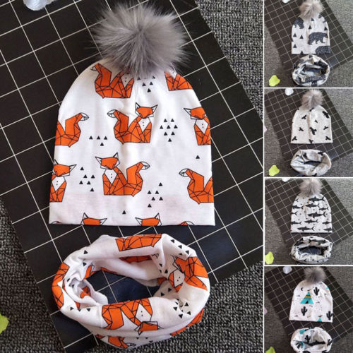 Nette Kleinkind Kinder Baby Mädchen & Jungen Cartoon Print Hüte Kappe Neugeborenen Baumwolle Weiche Winter Warme Häkeln Stricken Hut mützen Schädel Kappe