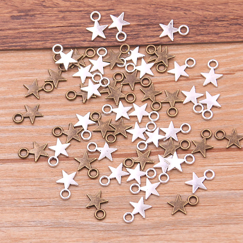 100 STKS 8*11mm 3 Kleur Metalen Zinklegering MINI vijfpuntige Ster Charms Fit Sieraden Hanger Charms Ingrediënten DIY Handgemaakte Craft