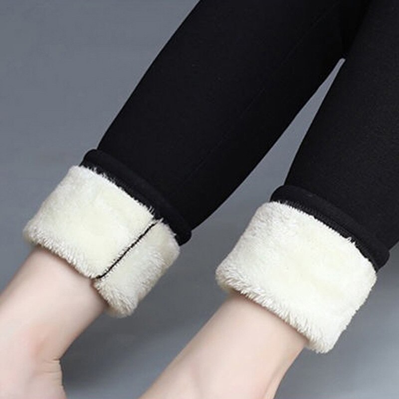 Varme kvinder bukser vinter skinny tyk fløjl uld fleece leggings bukser lambskin cashmere bukser kvindelige leggings