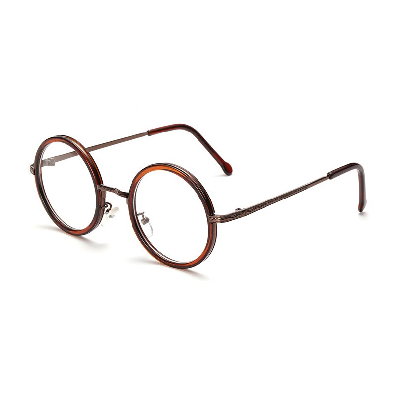 Women Round Reading Glasses Metal Frame Glasses Plain Mirror Male Female Reading Glass: brown