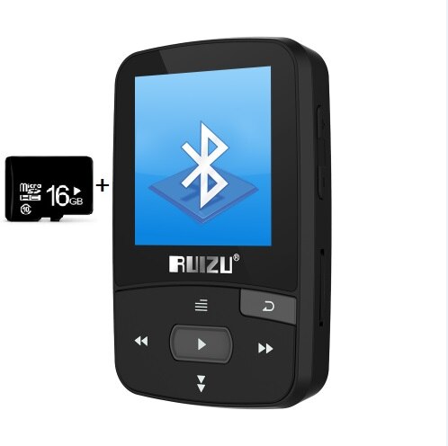 Ruizu X50 Sport mini clip mp3 player with fm tf card slot music player: blk with 16gb