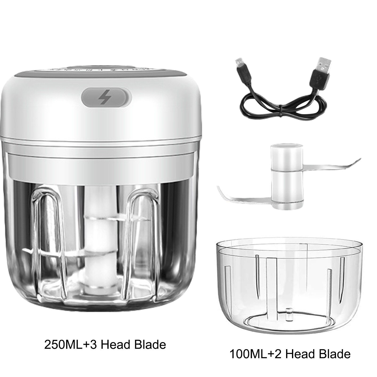 Electric Mini Garlic Chopper High Speedy Vegetable Fruit Twist Shredder Electric Meat Grinder Chopper Baby Food Maker: white 250  100