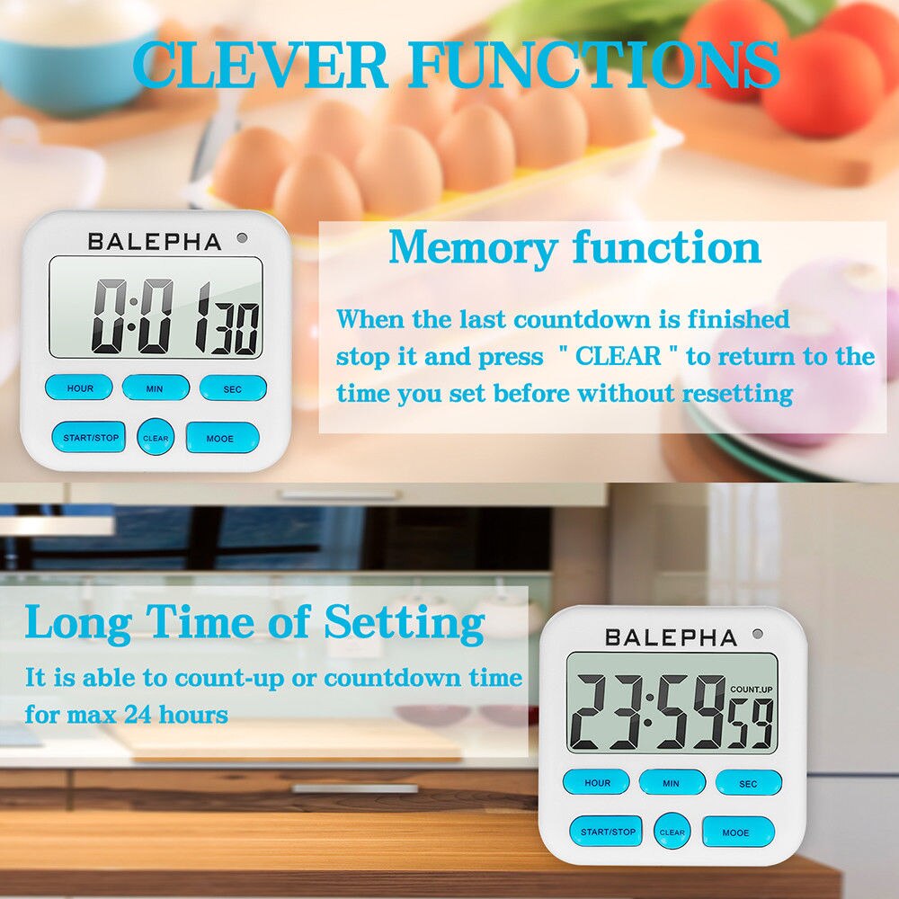 Count Up Down Alarm Magnetic Cooking Digital Clock Large LCD Loud Timer Kitchen