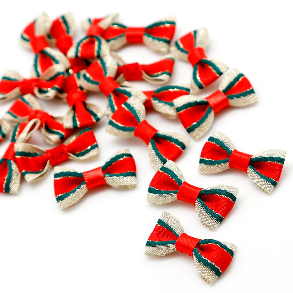Laços de fita de cetim vermelho/verde, 20 peças, para costura, decoração artesanal para festa/casa/roupa/decoração de cabelo 3x1.5cm