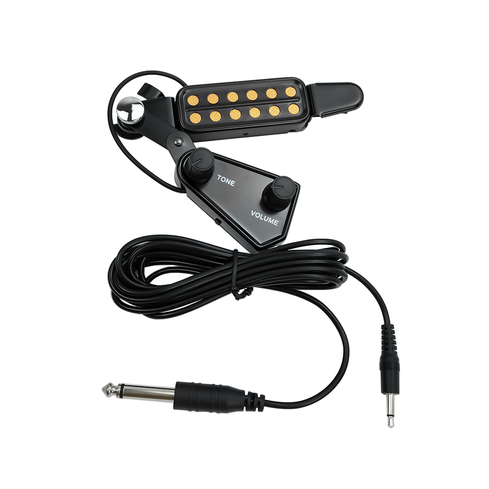 12-See-Tonabnehmer für Akustikgitarre, Schallloch-Tonabnehmer, magnetischer Wandler mit Ton-Volumen-Regler, Audiokabel: Weiß