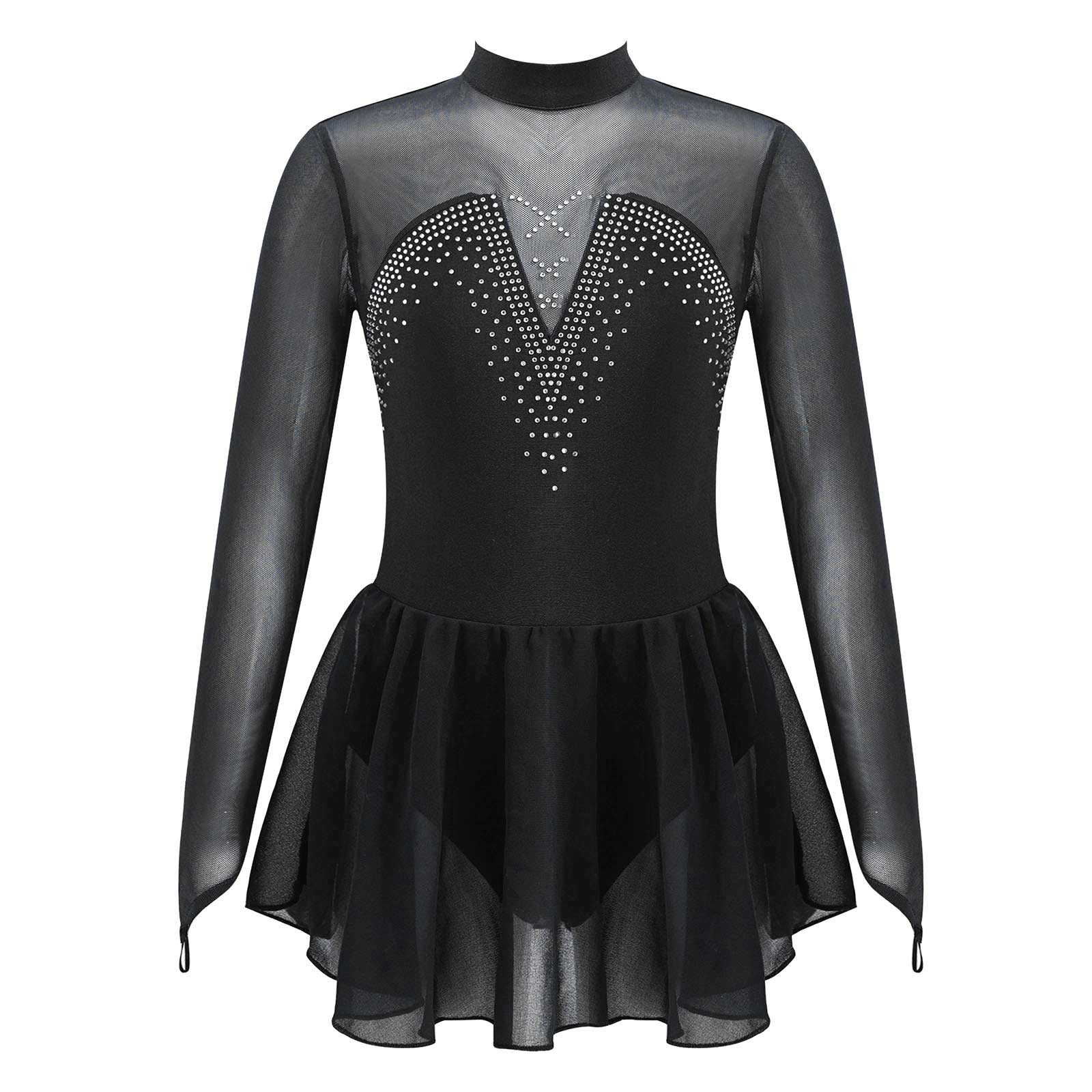 Vestito da ballo per bambini pattinaggio di figura vestito da ballo scintillante strass maglia giuntura ballerina balletto ginnastica allenamento Tulle tutù vestire: 10 / nero