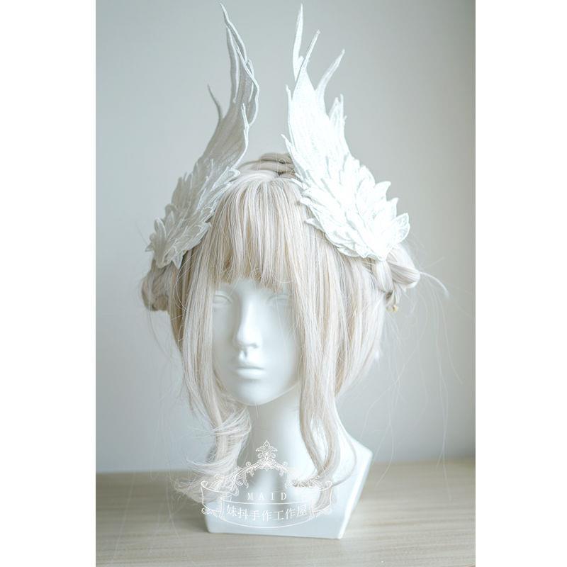 Couvre-chef Lolita ailes d'ange plume noir blanc, Style de spectacle de fête gothique, ornement de cheveux