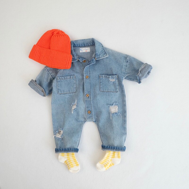 Mialncel Baby Rompertjes Peuter Meisjes Jumpsuits Baby Jongens Denim Romper Turn Down Kraag Outfit