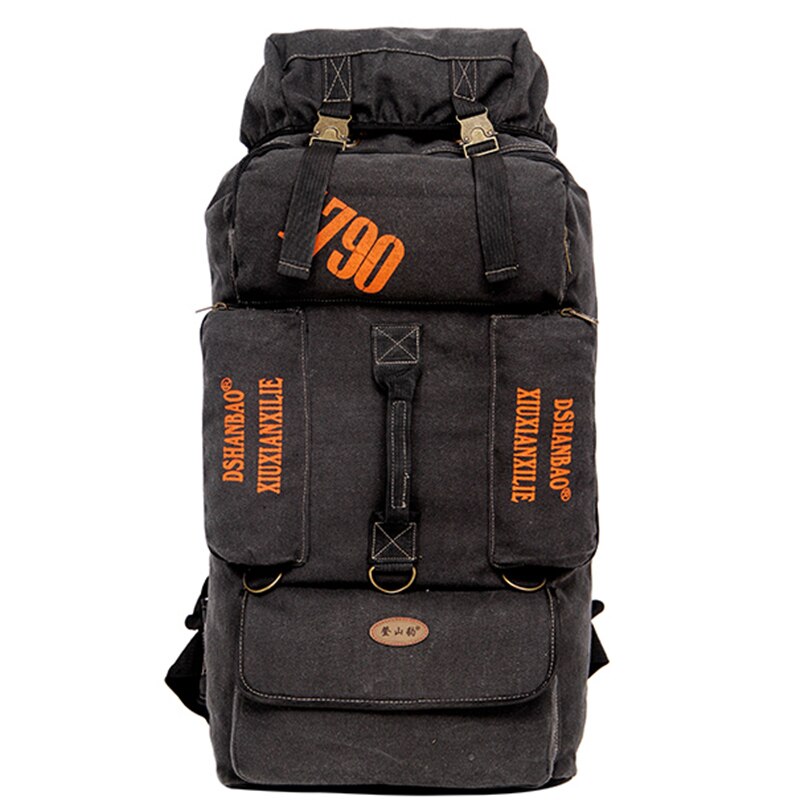 90l stor kapacitet mand udendørs camping rejser rygsække lærred stærk slidstærk rygsæk bagage tote taske: Sort