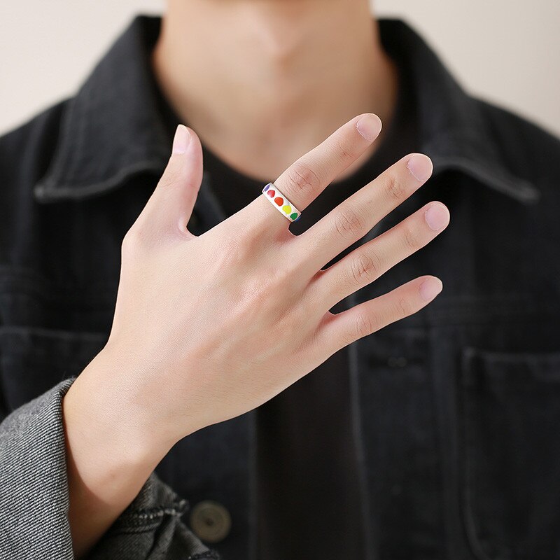 Modyle 2022 Zilveren Kleur Rvs Regenboog Lgbt Pride Ringen Voor Vrouwen Mannen Mode Hart Bruiloft Mannelijke Sieraden