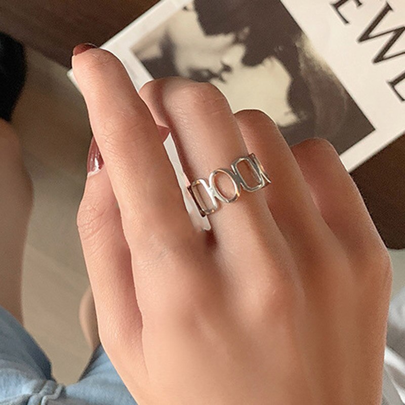 Persoonlijkheid Punk Cool Link Chain Verstelbare Vier Opening Ringen Voor Vrouwen Mannen Cross Hanger Draaien Vinger Ring Hip Hop Sieraden: RI21Y0032-1