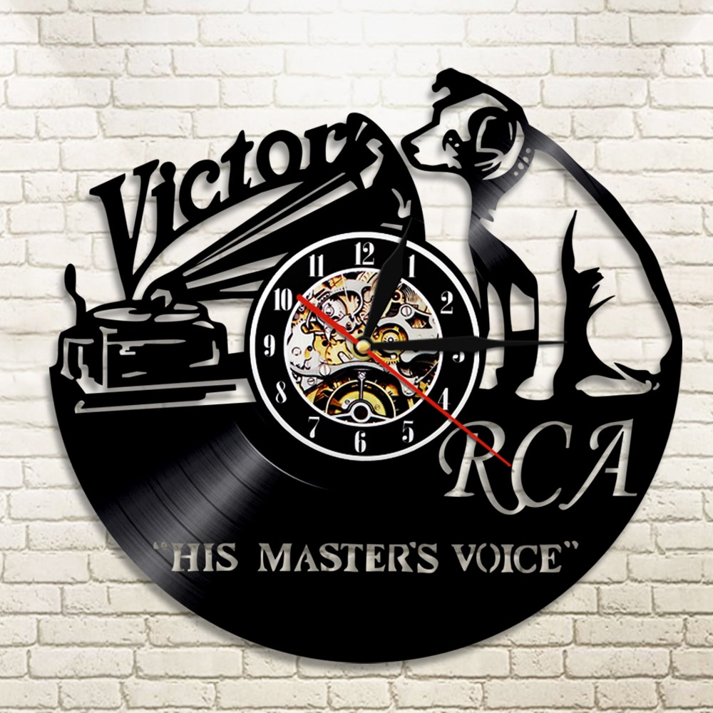 1Piece Victor RCA Vinyl Record Clock Cute Dog Handmade Wall Decor Animals Vintage Hanging Art Timepiece Clocks