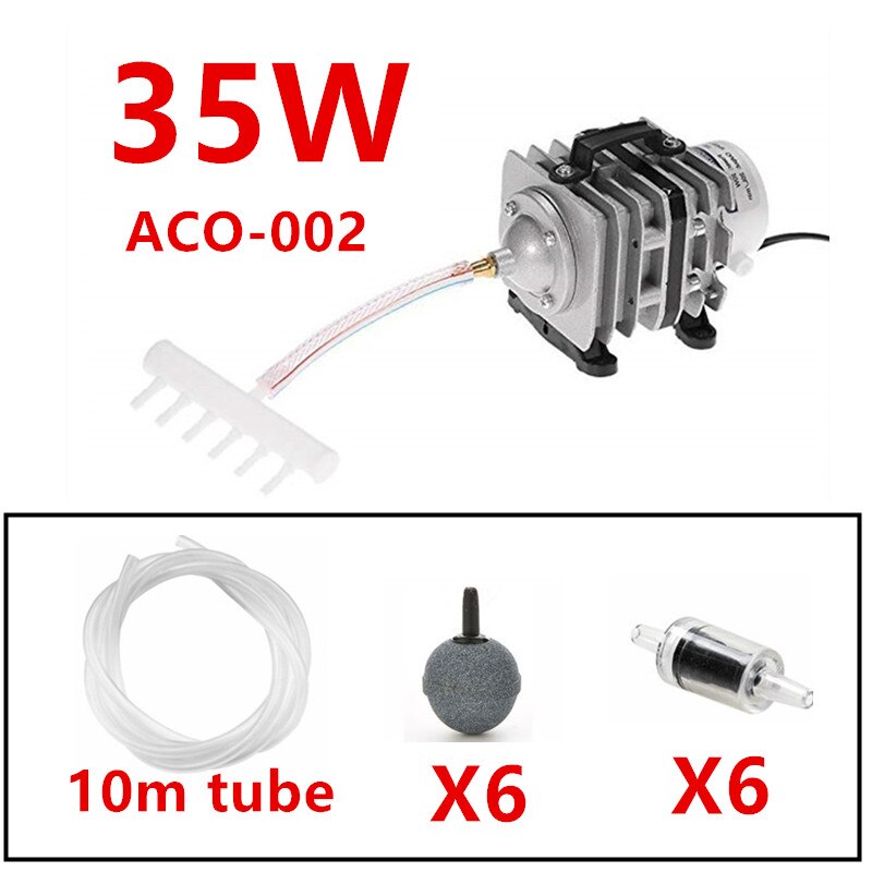 20/35/45W Electromagnetic Aquarium Air Compressor Super Fish Tank Pond Air Compressor Oxygen Pump With 6 Way Splitter Air Valve: 35W and air tube