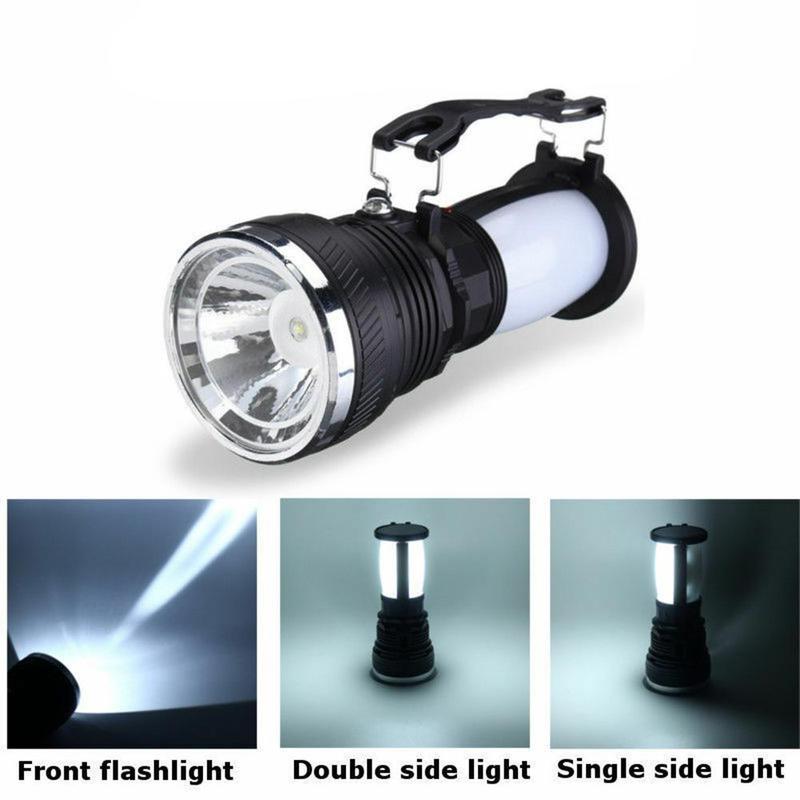 Outdoor Camping Lighting High Power Emergency Light Solar Rechargeable Black Searchlight LED Flashlight T3T0