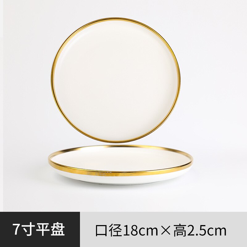 Vajilla de cerámica nórdica, juego de platos y cucharas de lujo, Phnom Penh, blanco mate, , para hogar, hotel, restaurante, ensaladera: 7-inch shallow plate