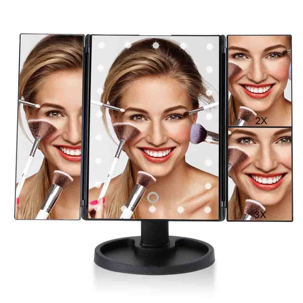 Led makeup spejl forstørrelsesglas 22 lys makeup spejl 1/2/3/10x kosmetisk oplyste spejle justerbart touch lysdæmper bord