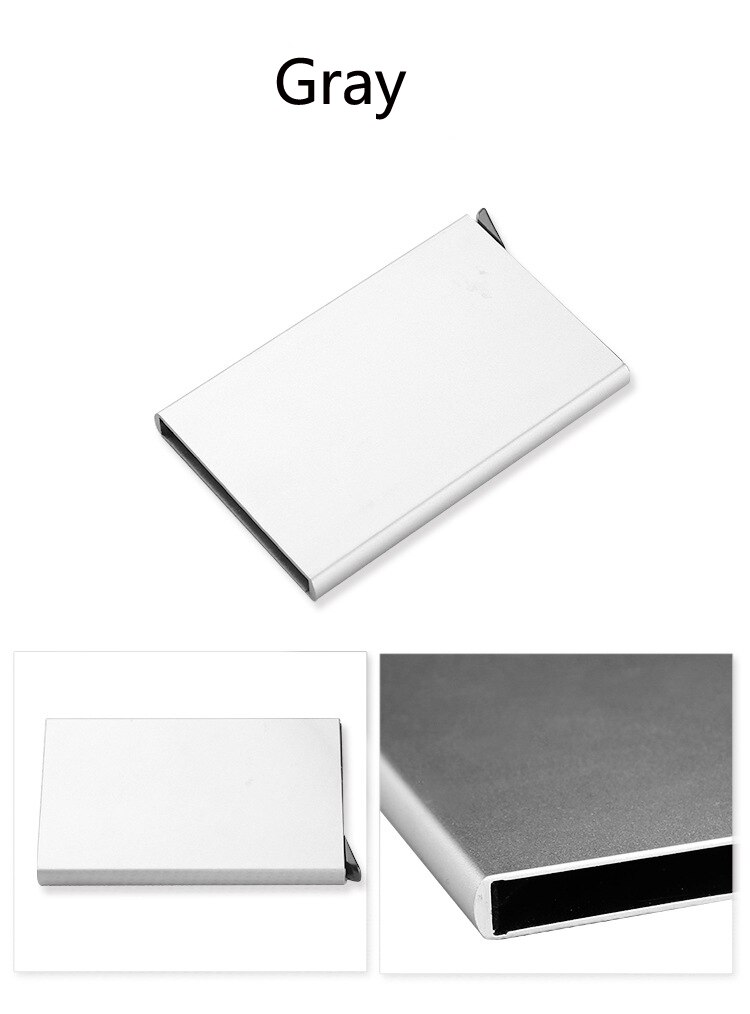 Aluminium Alloy Id Card Holder Anti Rfid Blocking Card Holder Automatic pop-up Card Case Metal Credit Card Holder: gray