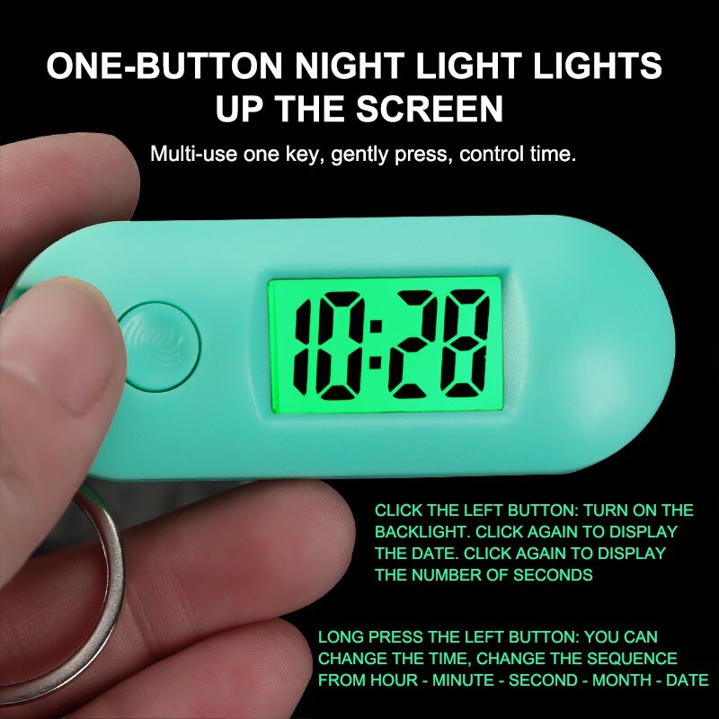 Mini Portable Student Keychain Watch Digital Electronic Watch Quiet Test Pocket Watch Green Backlight LCD Display Digital Clock