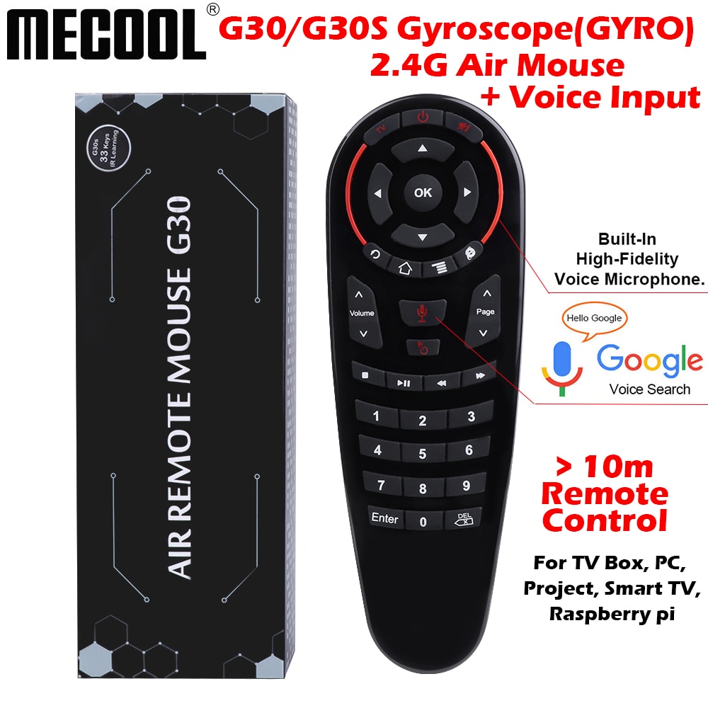 Mecool G30 S 33 Toetsen Ir Learning Afstandsbediening 2.4G Air Mouse Wireless Voice Air Mouse Gyro Sensing Smart afstandsbediening Om Game Tv Box