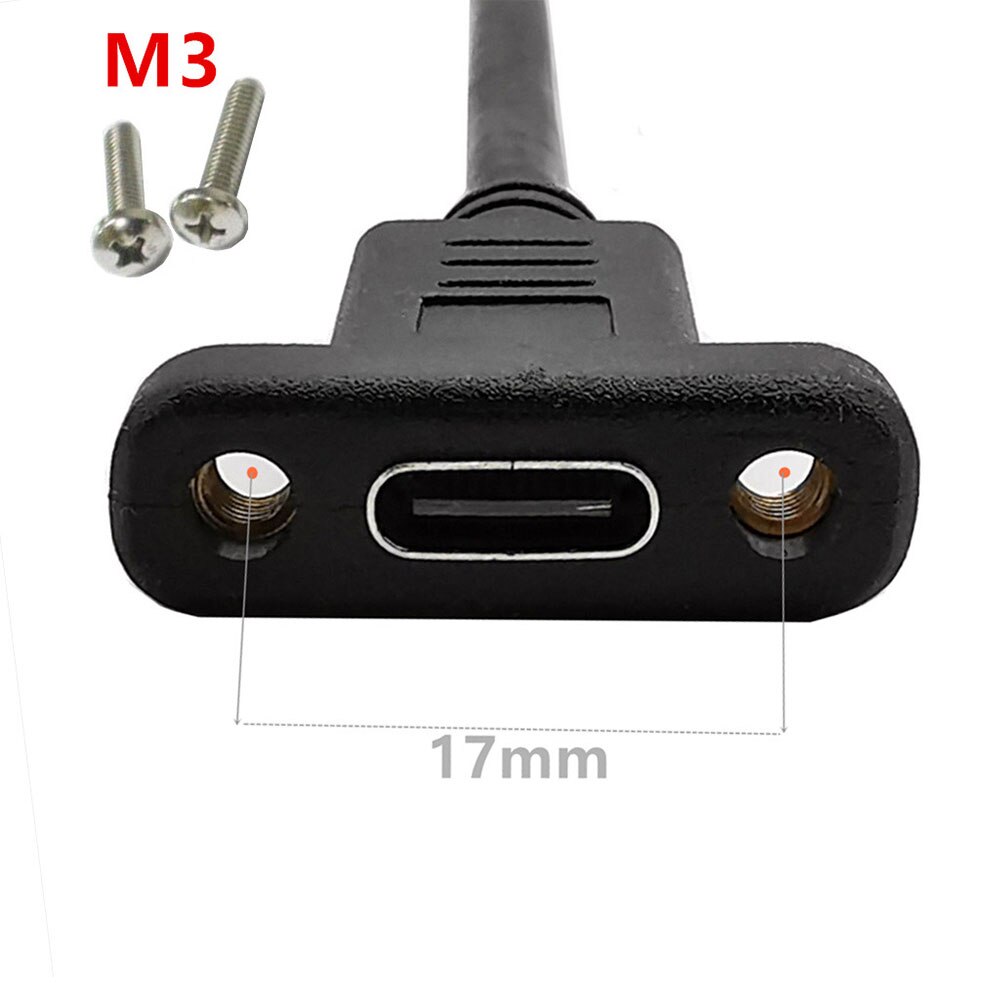 USB C Type-C Male To Female Extension Data Cable with Panel Mount Screw Hole 10Gbps 1m
