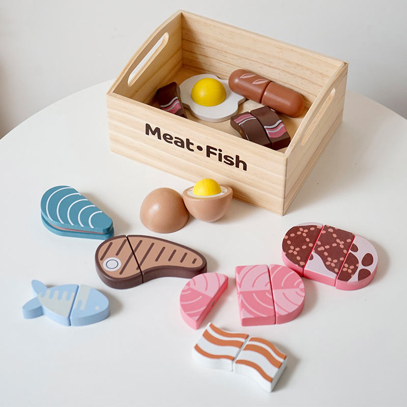 Juego de cortar juguetes de comida, juguetes de cocina para niños, juego de accesorios de comida de madera, comida de imitación, fruta, verdura, juguetes educativos cognitivos: Rojo