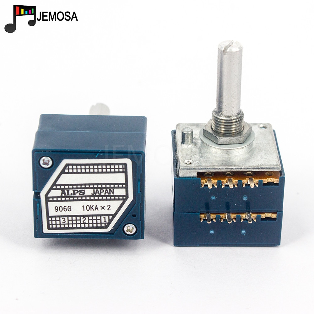 1PC Japan ALPS RK27 Volume LOG Stereo Potentiometer 2-gang Dual 10K/20K/50K/100K/250K Potentiometer Round handle + PCB