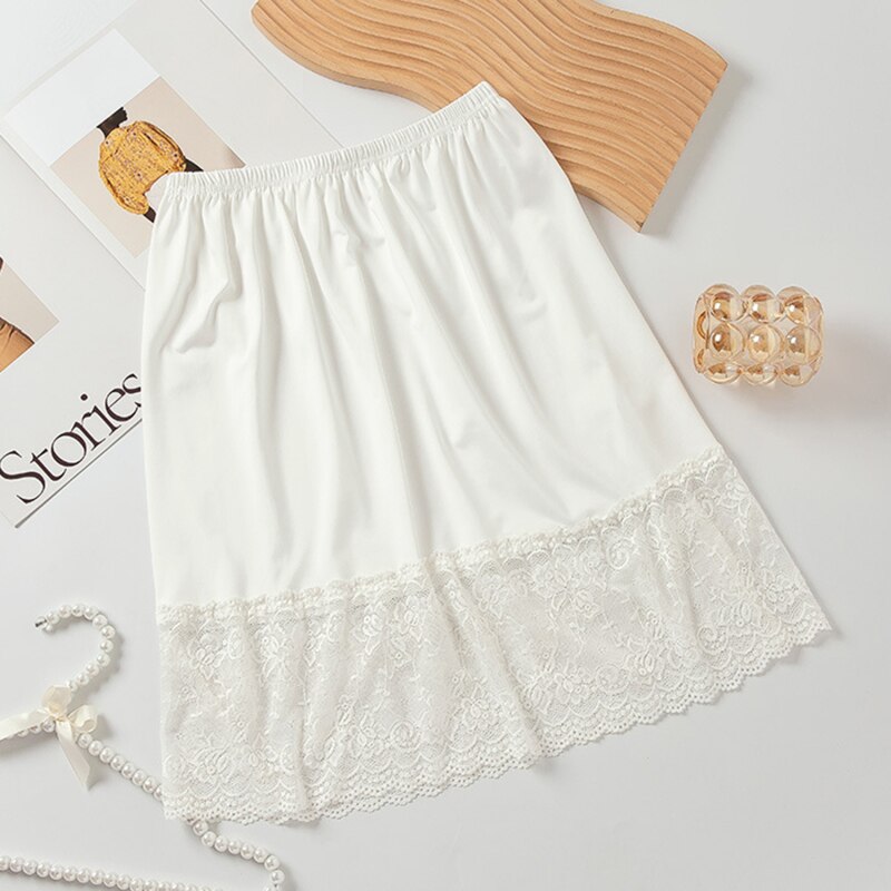Women Skirt Extender Knee Lace Slip Hollow A-Line Half Extenders Women Lady Lace Casual Skirt Underskirt Petticoat: White / XL