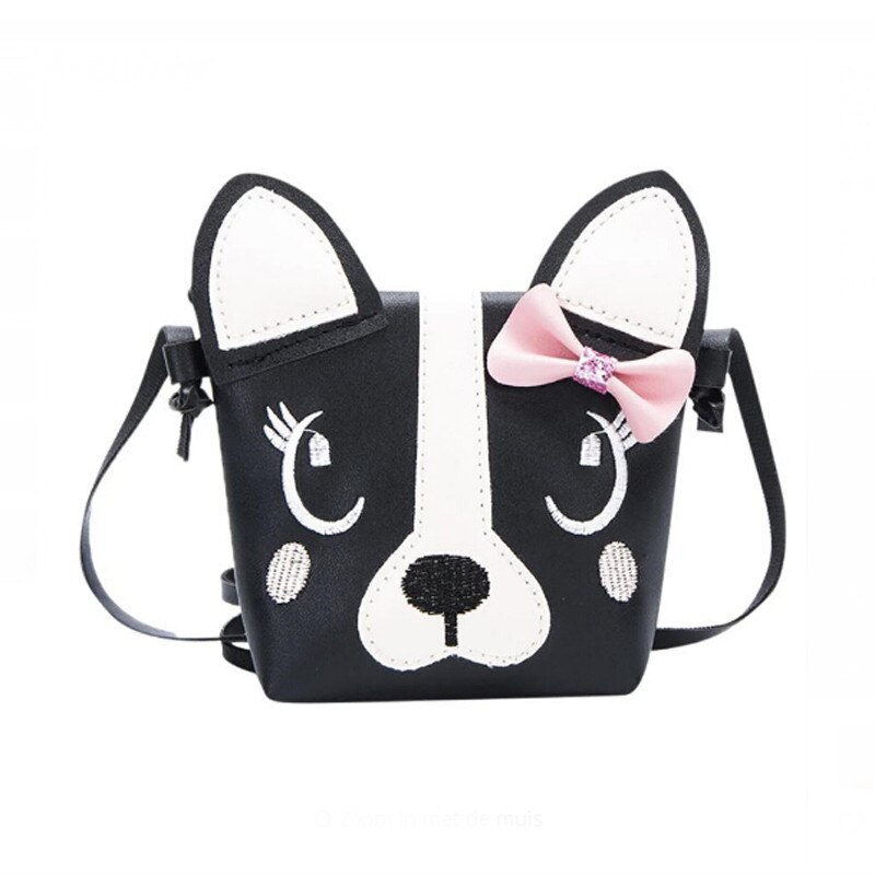 Women Bag Hit Color Handbags PU Leather Sweet Ladycartoon Cute Little Dog Pack Shoulder Female Bag: black