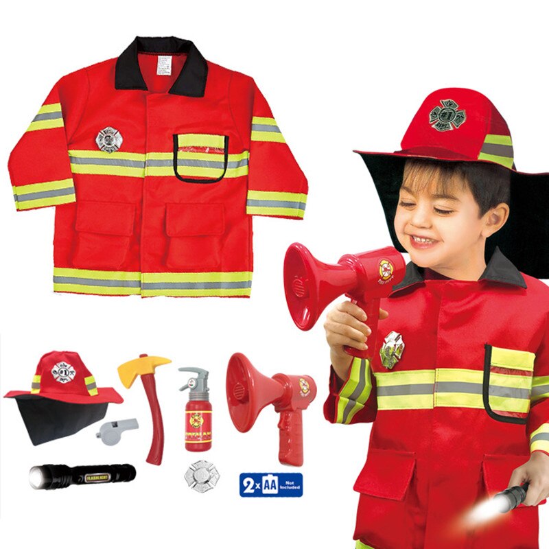 8Pcs/Lot Firemen Costume Role Pretend Play Toys Dress Up Set for Children Kids Playing Stage Property Party Festival Show Suit: Default Title